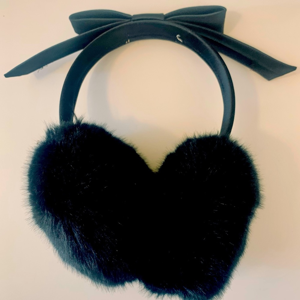 Cozy Black Satin Earmuffs w/ Bow Headband